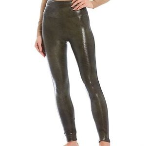 Spanx darkened olive croc shine leggings